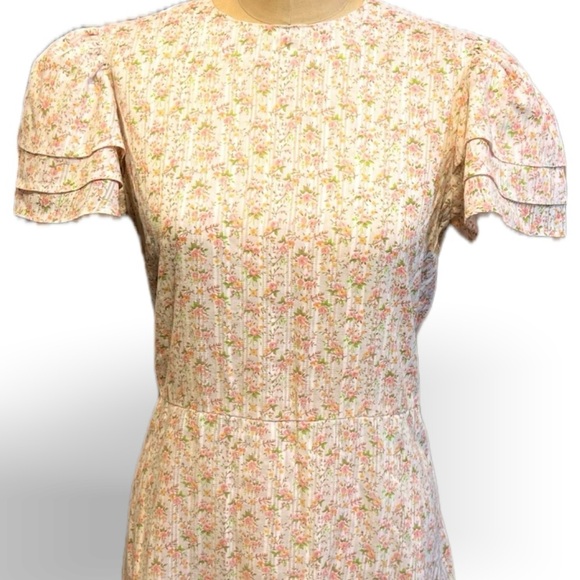 Vintage Dresses & Skirts - Vintage handmade calico ditsy floral midi dress tulip tiered statement sleeves